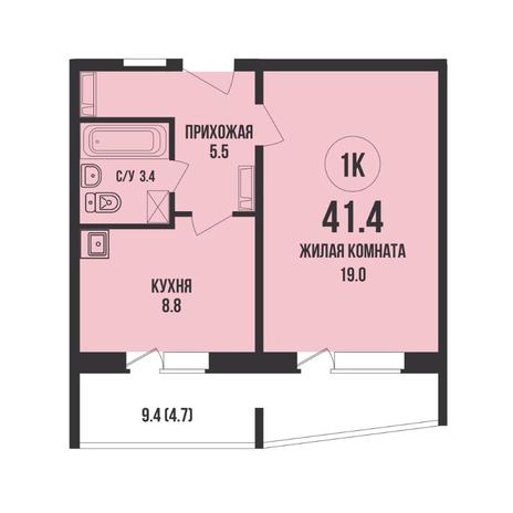 Вариант №15309, 1-комнатная квартира в жилом комплексе Семейный квартал