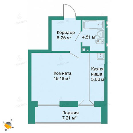 Вариант №2196, 1-комнатная квартира в жилом комплексе Расцветай на Гоголя