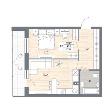 Вариант №11442, 2-комнатная квартира в жилом комплексе 