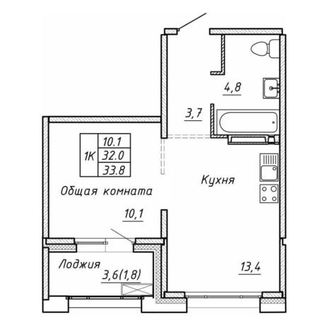 Вариант №17739, 1-комнатная квартира в жилом комплексе Рафинад