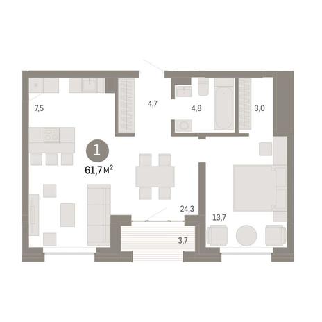 Вариант №9119, 1-комнатная квартира в жилом комплексе 