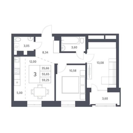 Вариант №11582, 3-комнатная квартира в жилом комплексе Основатели