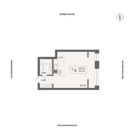 Вариант №13532, 1-комнатная квартира в жилом комплексе Расцветай на Зорге