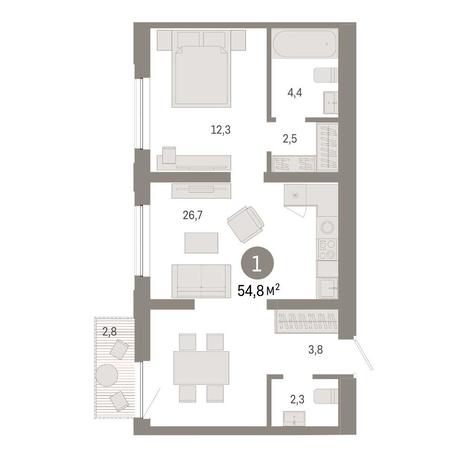 Вариант №14883, 1-комнатная квартира в жилом комплексе Apartville на Кошурникова