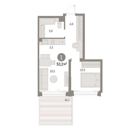 Вариант №14820, 1-комнатная квартира в жилом комплексе Мылзавод