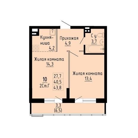 Вариант №13254, 2-комнатная квартира в жилом комплексе Квартал на Игарской