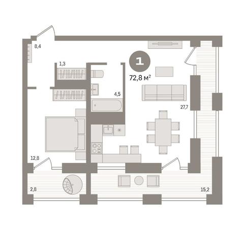 Вариант №14716, 1-комнатная квартира в жилом комплексе Авиатор