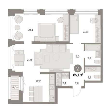 Вариант №14812, 2-комнатная квартира в жилом комплексе На Декабристов
