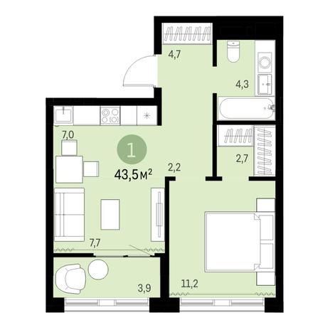 Вариант №6308, 2-комнатная квартира в жилом комплексе Галактика