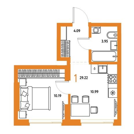 Вариант №15810, 1-комнатная квартира в жилом комплексе Квартал на Игарской