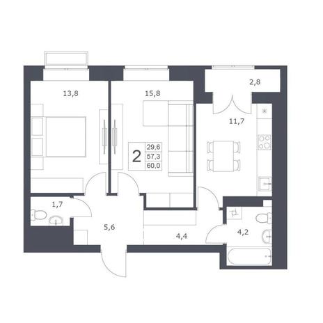 Вариант №10346, 2-комнатная квартира в жилом комплексе Основатели