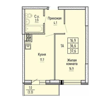 Вариант №13464, 1-комнатная квартира в жилом комплексе 