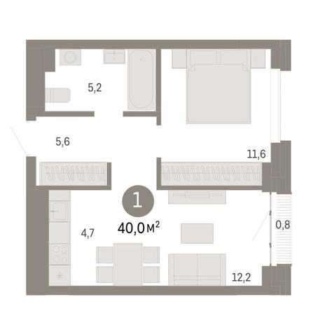 Вариант №9118, 1-комнатная квартира в жилом комплексе Авиатор
