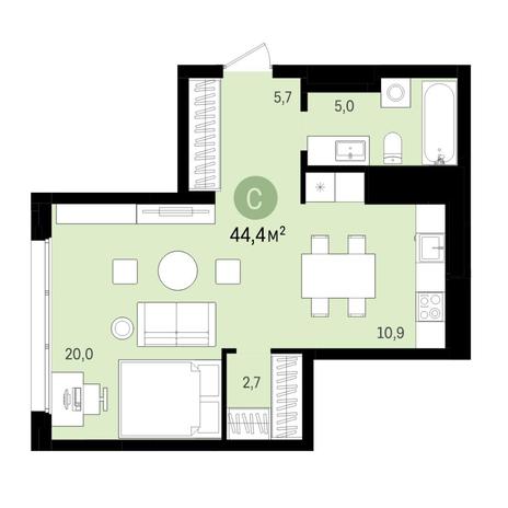 Вариант №6566, 1-комнатная квартира в жилом комплексе 