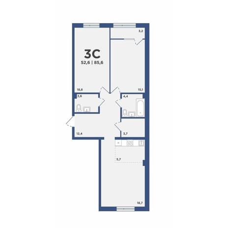 Вариант №11202, 3-комнатная квартира в жилом комплексе 