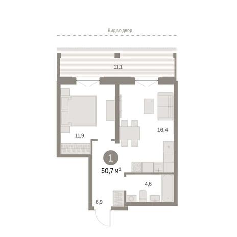 Вариант №10057, 1-комнатная квартира в жилом комплексе Нормандия-Неман
