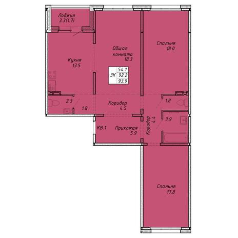 Вариант №6462, 3-комнатная квартира в жилом комплексе Родники