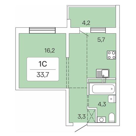 Вариант №7728, 1-комнатная квартира в жилом комплексе 