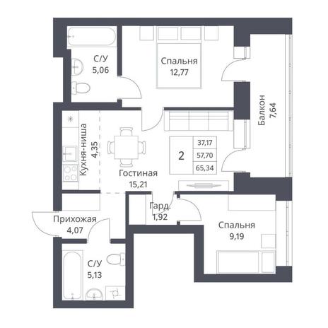 Вариант №14239, 2-комнатная квартира в жилом комплексе 