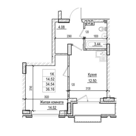 Вариант №14609, 1-комнатная квартира в жилом комплексе Акация на Кедровой