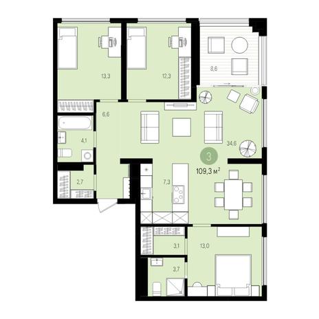 Вариант №5523, 4-комнатная квартира в жилом комплексе На Декабристов