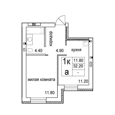 Вариант №12891, 1-комнатная квартира в жилом комплексе 
