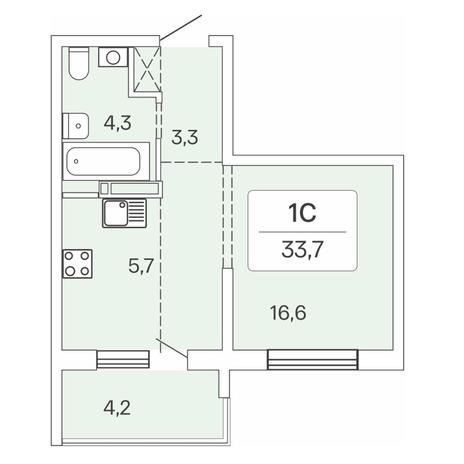 Вариант №7734, 1-комнатная квартира в жилом комплексе 