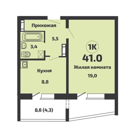 Вариант №11758, 1-комнатная квартира в жилом комплексе 