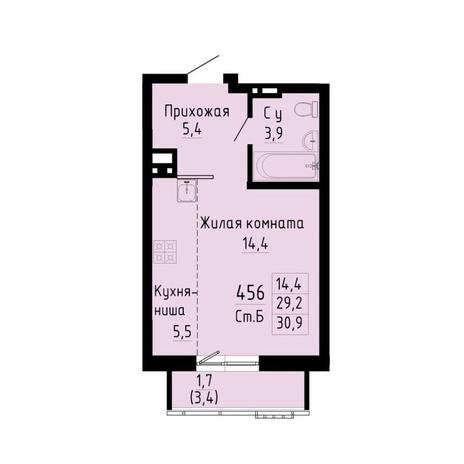 Вариант №13285, 1-комнатная квартира в жилом комплексе Калина Красная