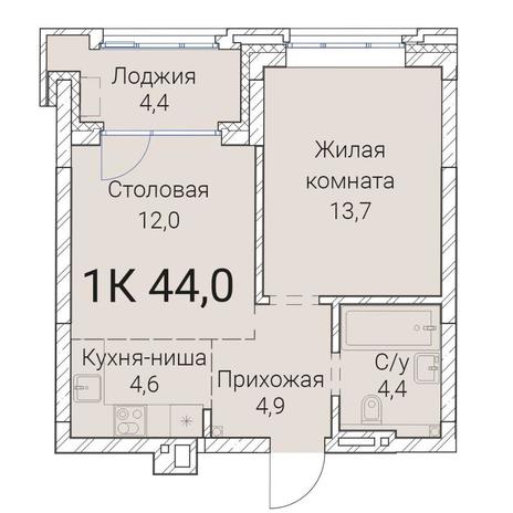 Вариант №9980, 1-комнатная квартира в жилом комплексе Новаторы