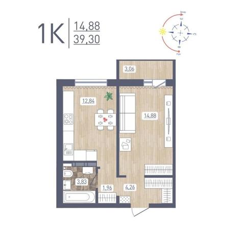 Вариант №12200, 1-комнатная квартира в жилом комплексе Акация на Кедровой