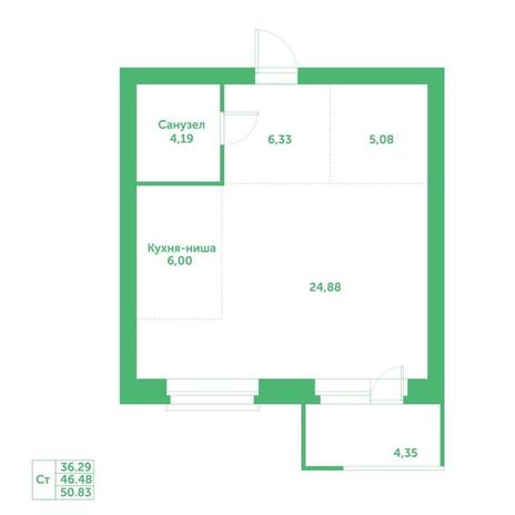 Вариант №15233, 1-комнатная квартира в жилом комплексе Квартал на Игарской