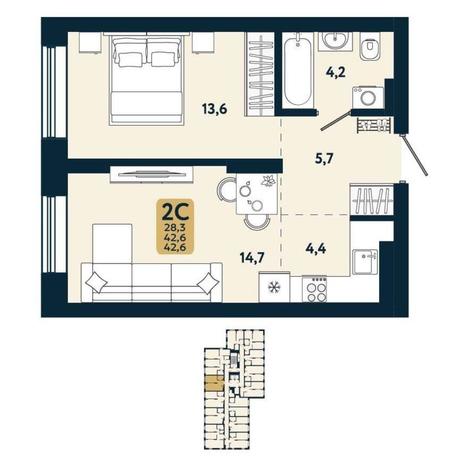 Вариант №15108, 2-комнатная квартира в жилом комплексе IQ aparts