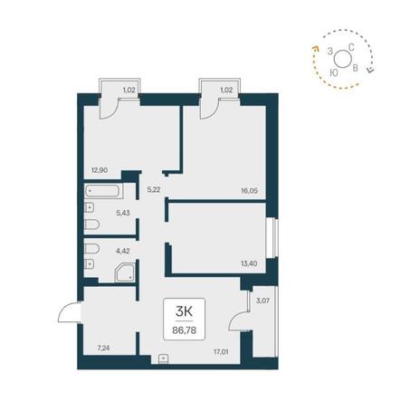 Вариант №12459, 3-комнатная квартира в жилом комплексе Облака