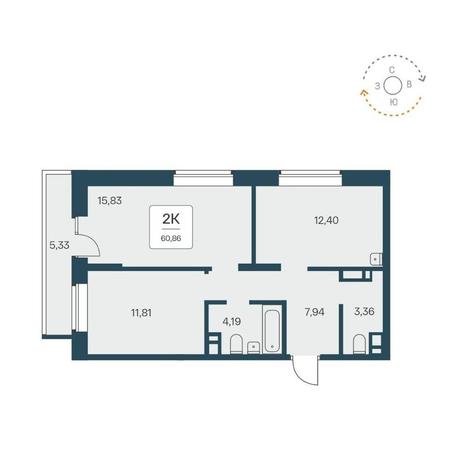 Вариант №14533, 2-комнатная квартира в жилом комплексе Квартал на Игарской
