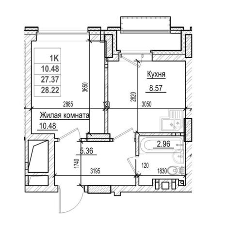 Вариант №14591, 1-комнатная квартира в жилом комплексе 