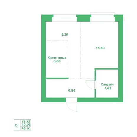 Вариант №15229, 1-комнатная квартира в жилом комплексе Основатели