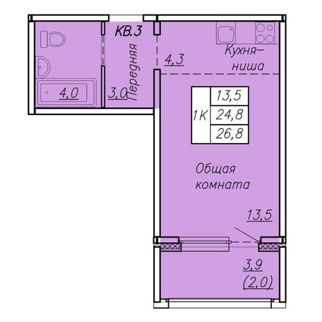 Вариант №7433, 1-комнатная квартира в жилом комплексе 