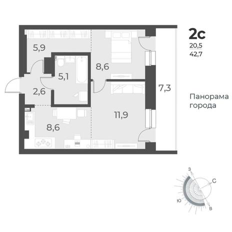 Вариант №8459, 2-комнатная квартира в жилом комплексе Приозерный
