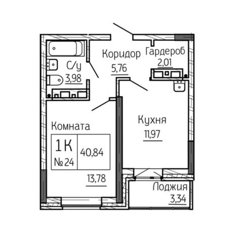 Вариант №6897, 1-комнатная квартира в жилом комплексе 