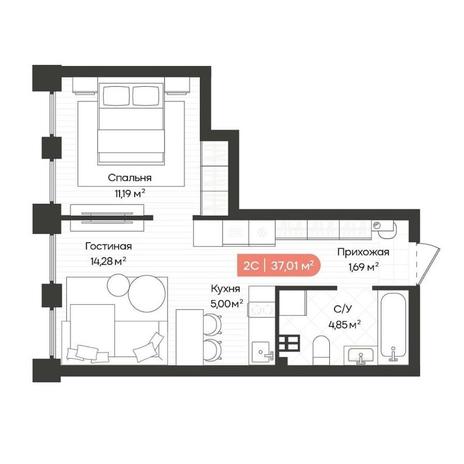 Вариант №14066, 2-комнатная квартира в жилом комплексе Willart (Виларт)