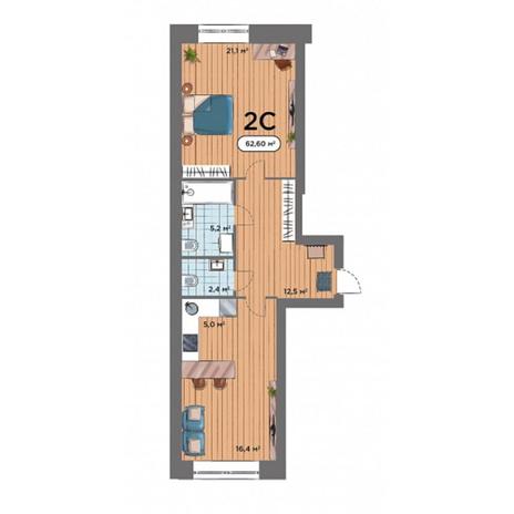 Вариант №7571, 2-комнатная квартира в жилом комплексе 