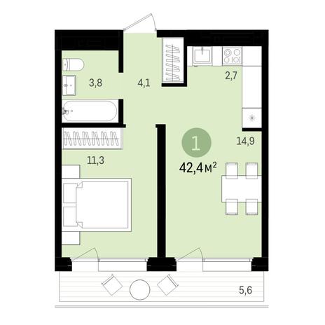 Вариант №6487, 2-комнатная квартира в жилом комплексе 