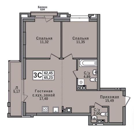 Вариант №2924, 3-комнатная квартира в жилом комплексе Tesla Park