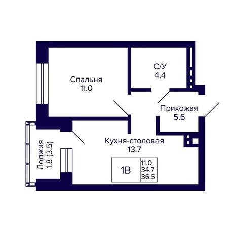 Вариант №14328, 1-комнатная квартира в жилом комплексе Нормандия-Неман