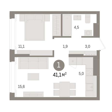 Вариант №8957, 1-комнатная квартира в жилом комплексе 