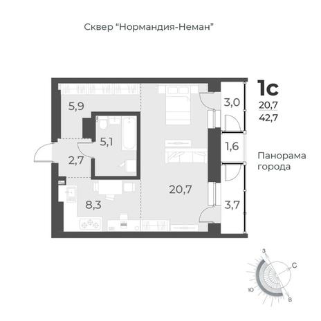 Вариант №8447, 1-комнатная квартира в жилом комплексе 