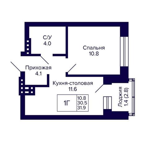 Вариант №14346, 1-комнатная квартира в жилом комплексе Gorizont