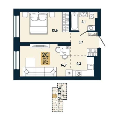 Вариант №15119, 2-комнатная квартира в жилом комплексе 19|56 Кварталы Телецентра