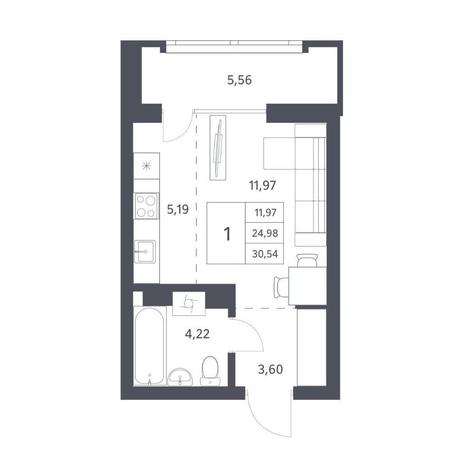 Вариант №11562, 1-комнатная квартира в жилом комплексе Фора